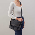 Harley Convertible Shoulder Bag in Pebbled Leather - Black With Studs