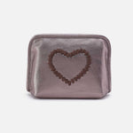 Beauty Cosmetic Pouch in Metallic Leather - Pewter Spur