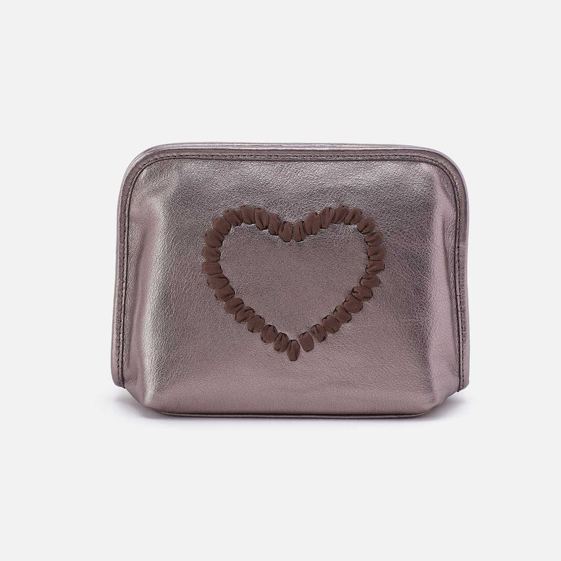 Beauty Cosmetic Pouch in Metallic Leather - Pewter Spur