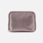 Beauty Cosmetic Pouch in Metallic Leather - Pewter Spur