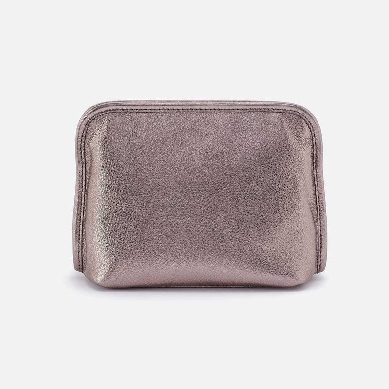 Beauty Cosmetic Pouch in Metallic Leather - Pewter Spur