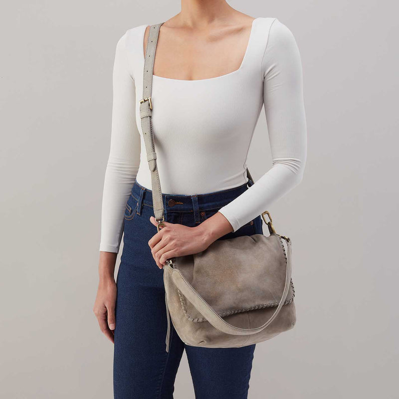 Harley Convertible Shoulder Bag in Nubuck Leather - Golden Granite