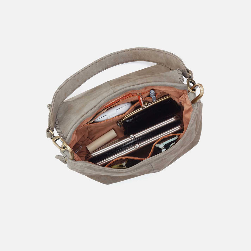 Harley Convertible Shoulder Bag in Nubuck Leather - Golden Granite