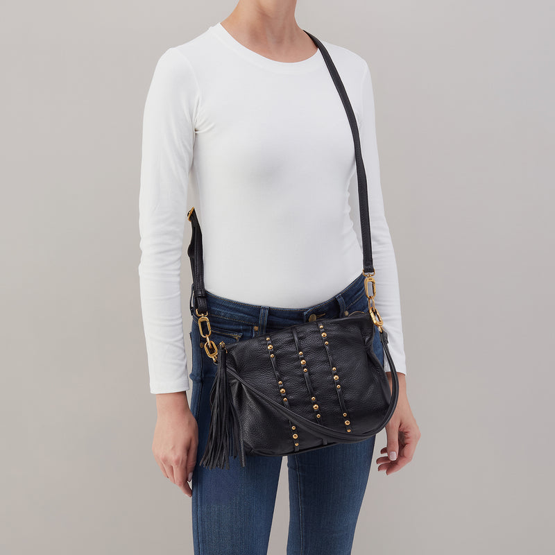 Kori Crossbody in Pebbled Leather - Black With Studs