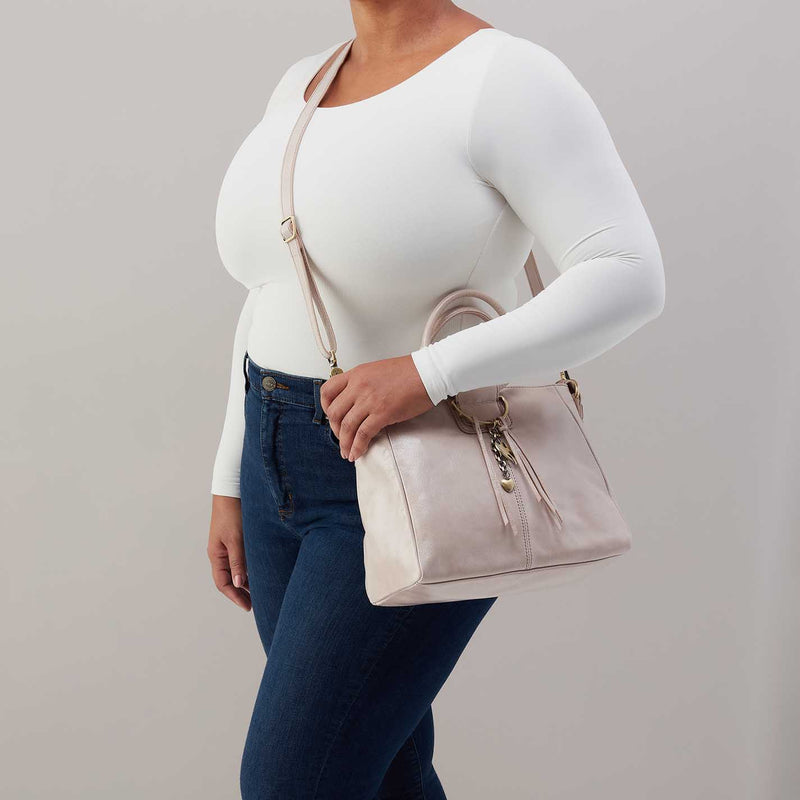 Sheila Medium Satchel in Aniline Gloss Leather - Stone Gloss