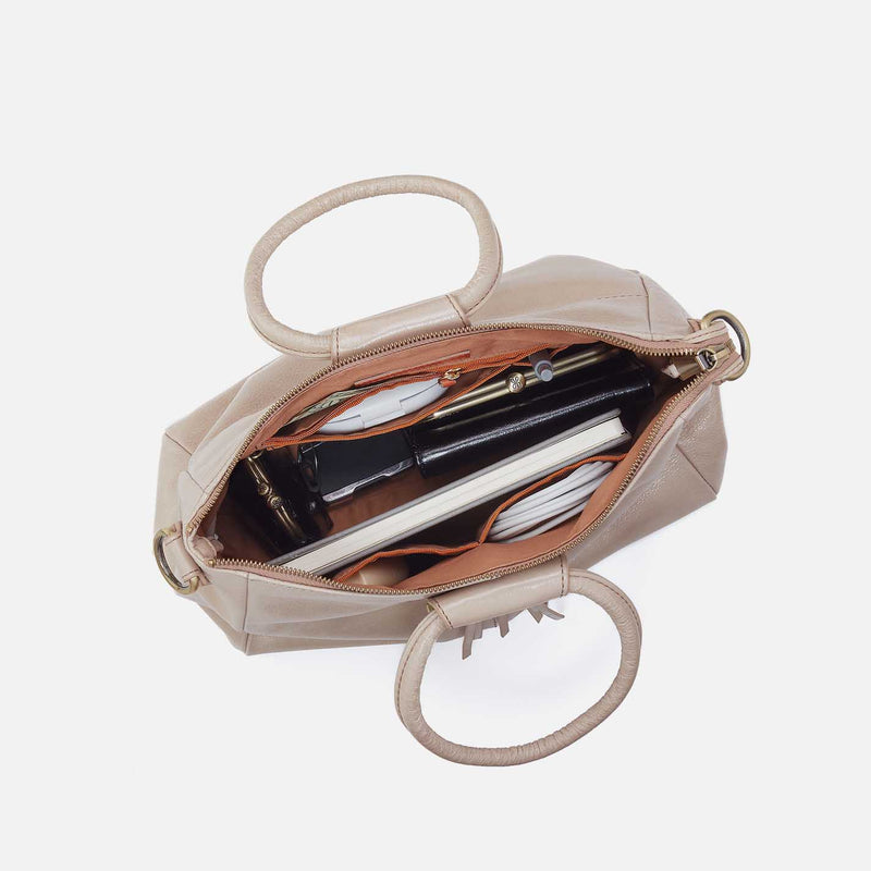 Sheila Medium Satchel in Aniline Gloss Leather - Stone Gloss