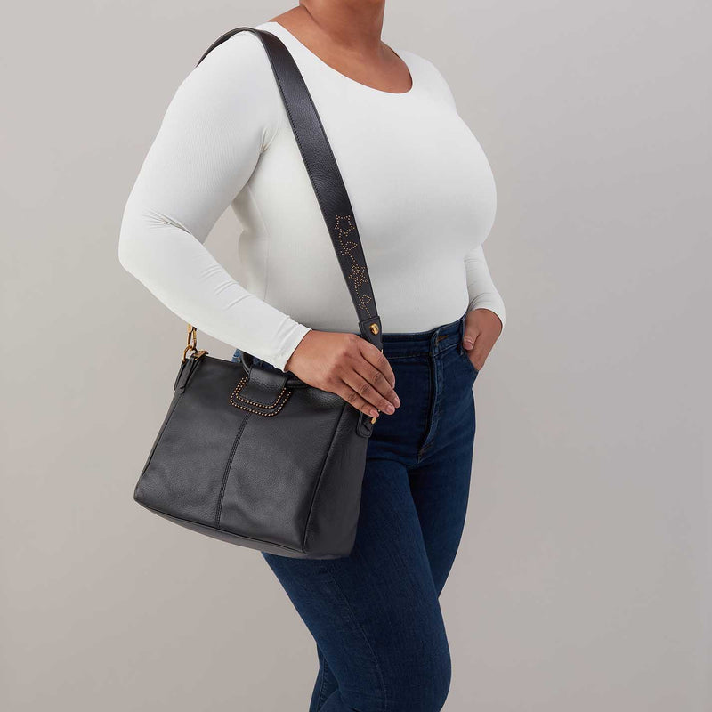 Sheila Medium Satchel in Pebbled Leather - Black With Studs