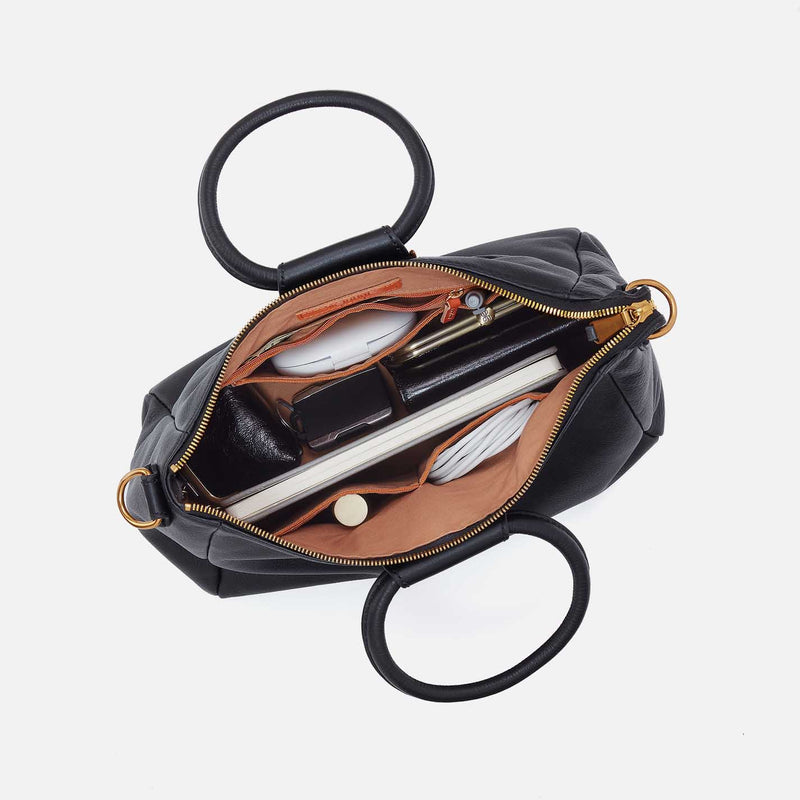 Sheila Medium Satchel in Pebbled Leather - Black With Studs