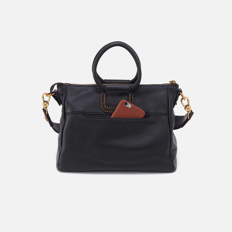 Sheila Medium Satchel in Pebbled Leather - Black With Studs