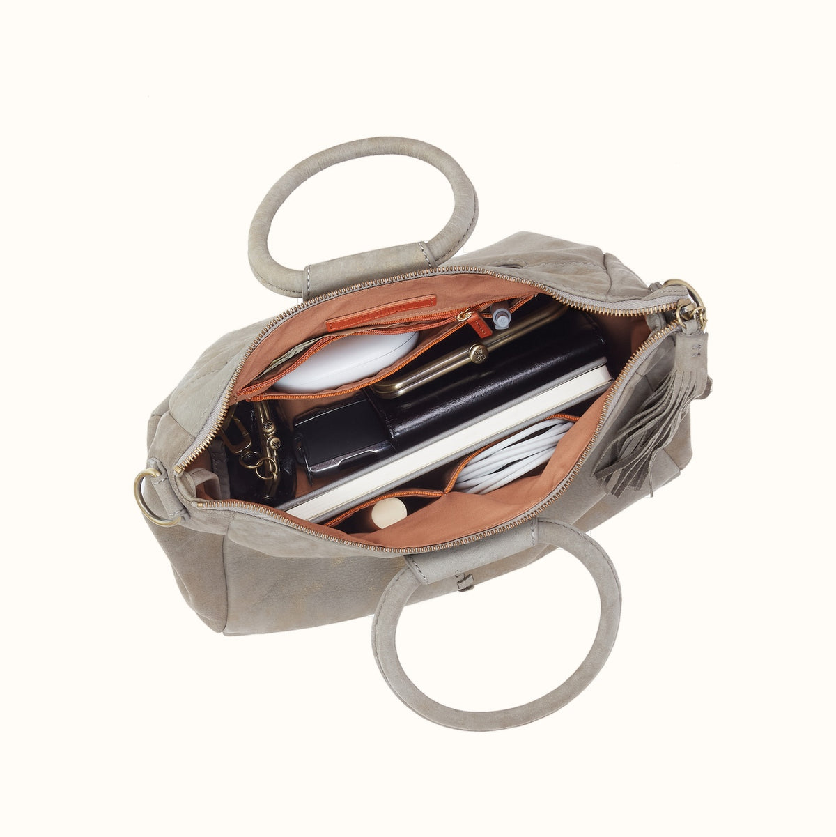 Sheila Medium Satchel in Nubuck Leather - Golden Granite