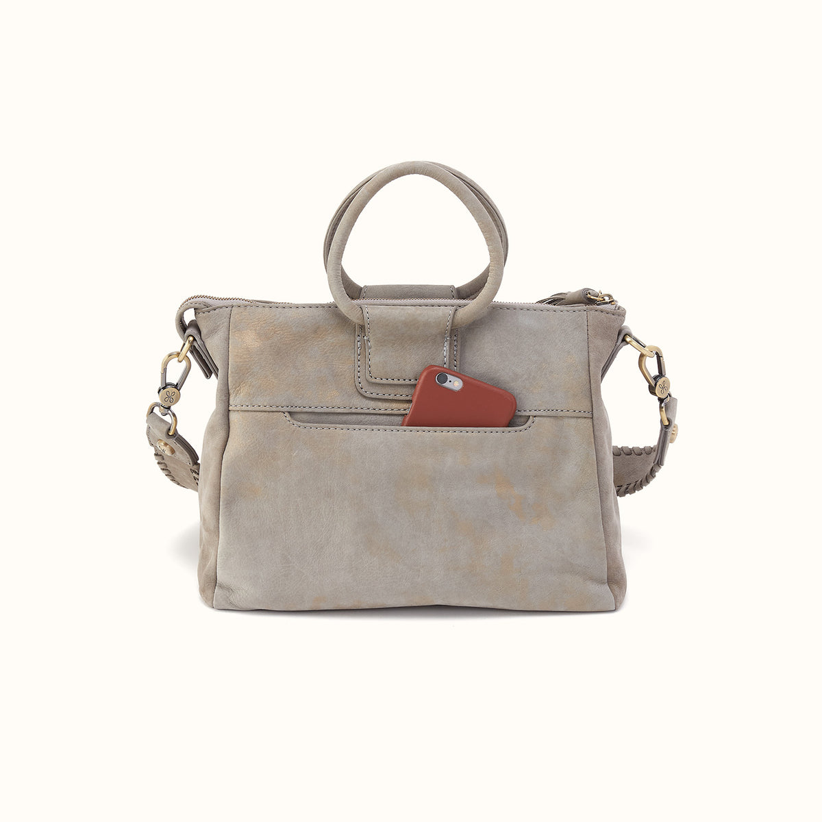 Sheila Medium Satchel in Nubuck Leather - Golden Granite