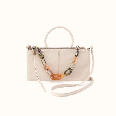 Sable Crossbody With Charm In Polished Leather - Pale Flax