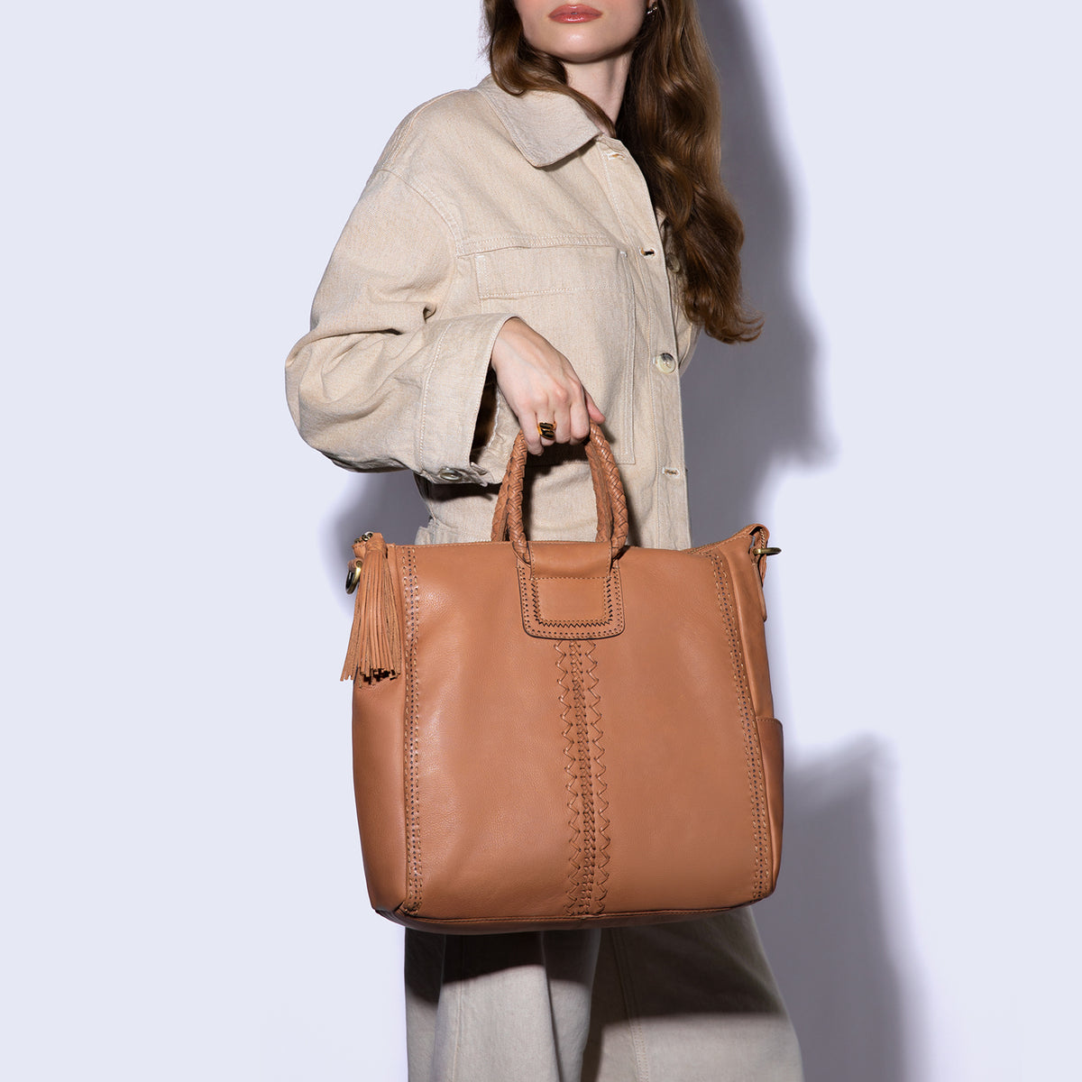 Sheila Large Satchel in Washed Leather - Harvest Wheat