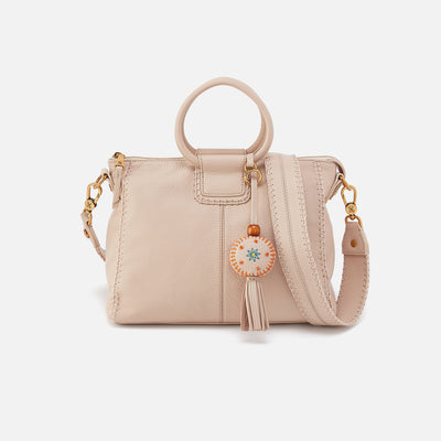 Sheila Medium Satchel With Charm In Pebbled Leather - Stonewash