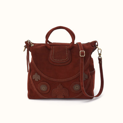 Sheila Large Satchel In Suede Leather - Chocolate