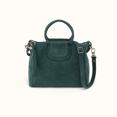 Sheila Medium Satchel In Suede Leather - Pine Needle