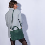 Sheila Medium Satchel In Suede Leather - Pine Needle