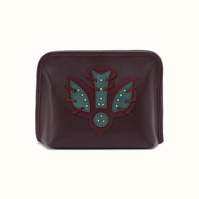 Beauty Cosmetic Pouch In Suede Leather - Dark Cherry