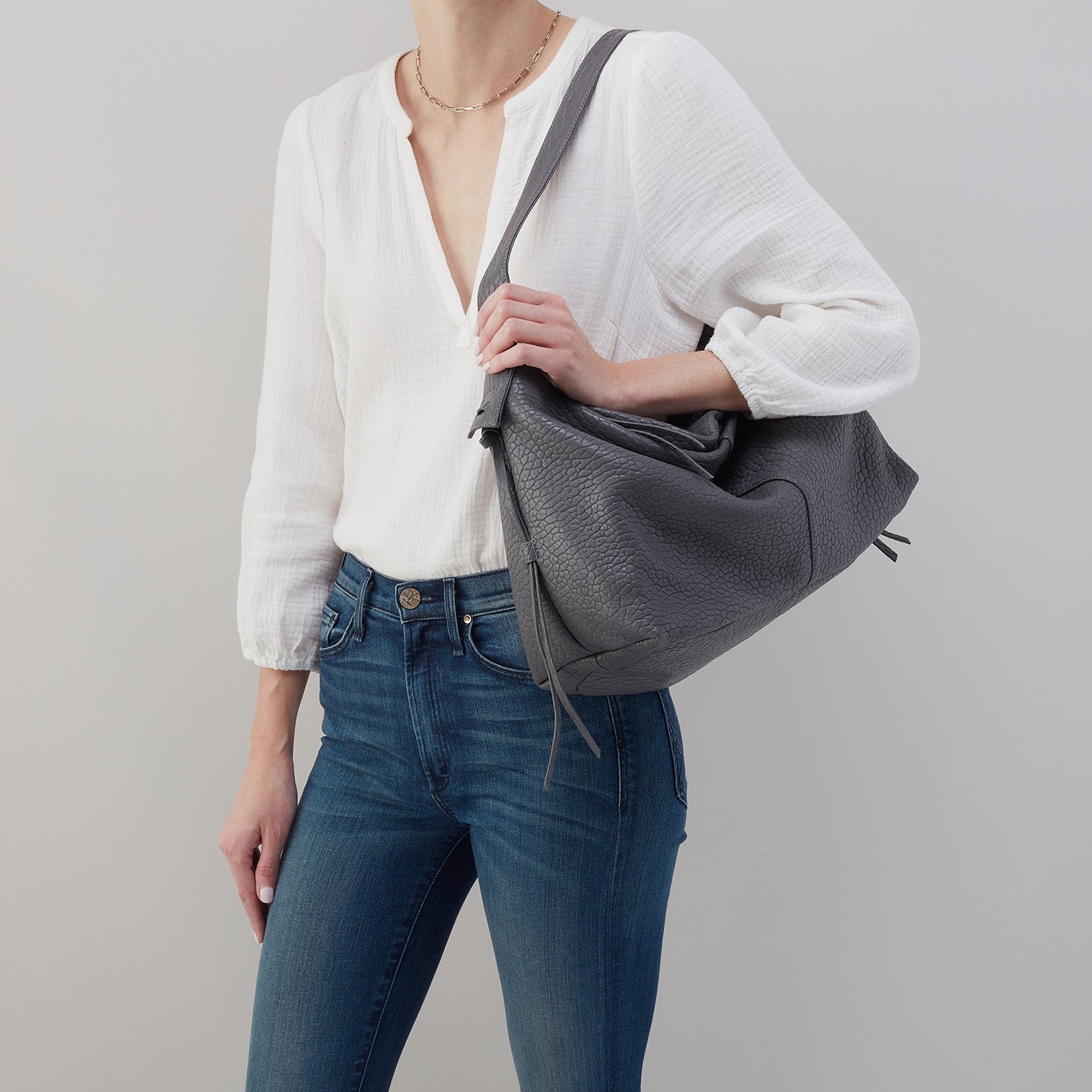 Bonita Hobo in Bubble Pebbled Leather Grey HOBO