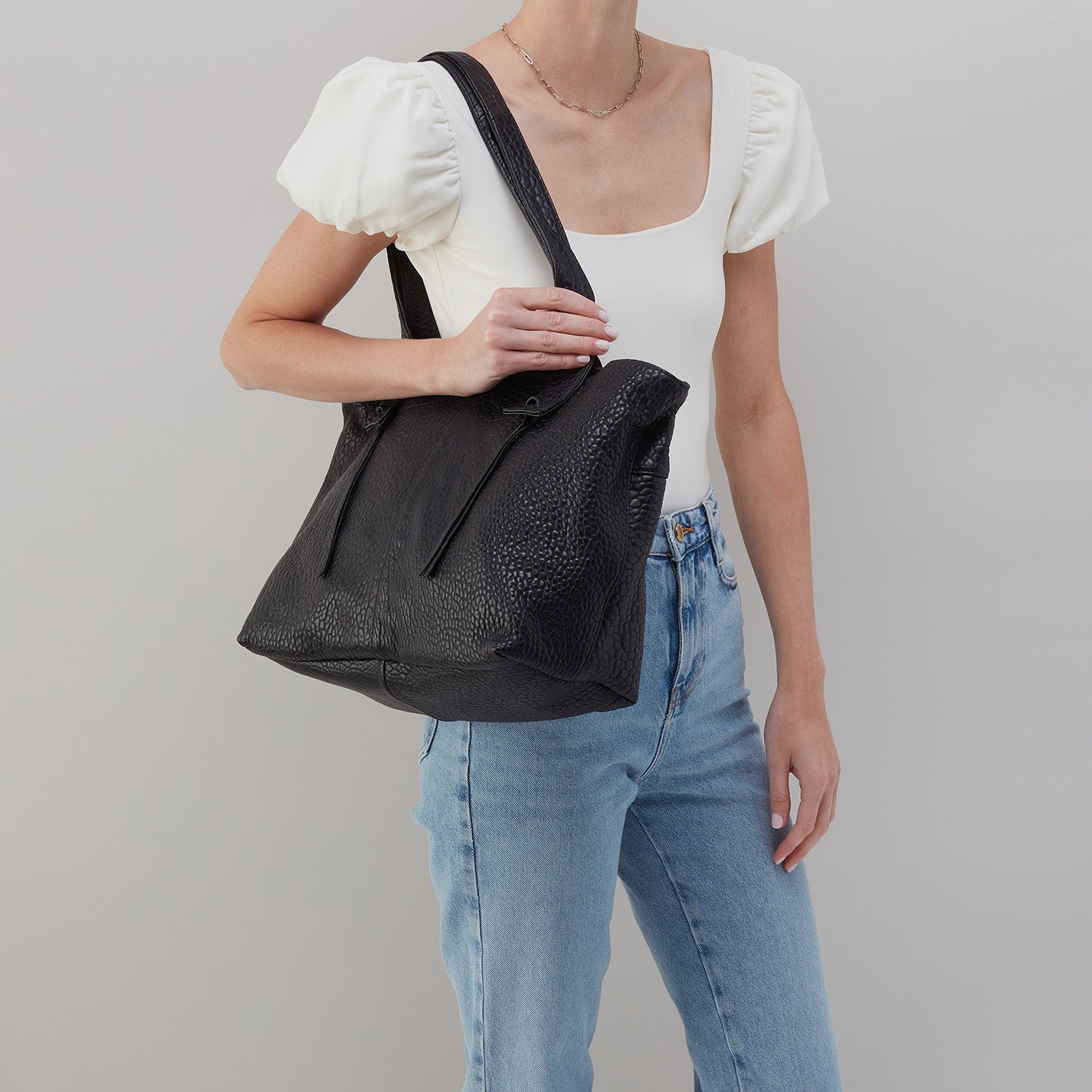 Bonita Tote in Bubble Pebbled Leather Black HOBO