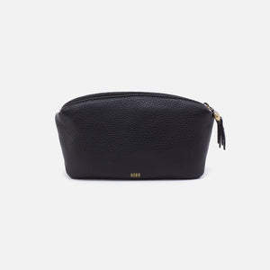 Double Zip Pouch In Pebbled Leather - Black
