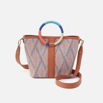 Luna Small Tote In Multi Weave With Leather Trim - Sunset Raffia