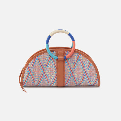 Luna Clutch In Multi Weave With Leather Trim - Sunset Raffia