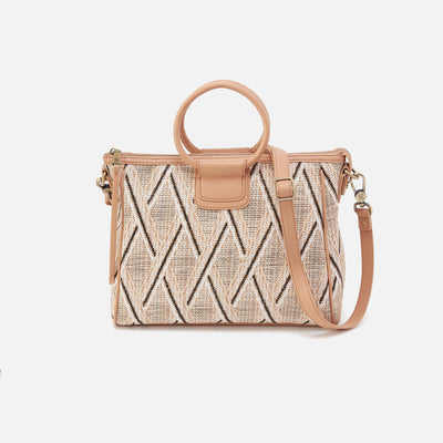 Sheila Medium Satchel In Multi Weave With Leather Trim - Cream Raffia