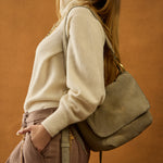 Harley Convertible Shoulder Bag in Nubuck Leather - Golden Granite