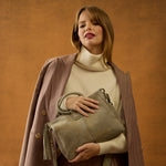 Sheila Medium Satchel in Nubuck Leather - Golden Granite