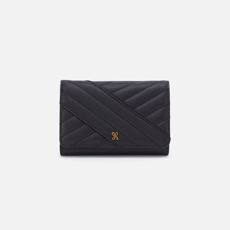 Jill Trifold Wallet in Quilted Silk Napa Leather - Black