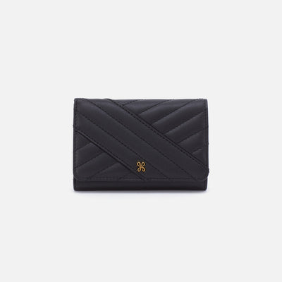 Jill Trifold Wallet in Quilted Silk Napa Leather - Black
