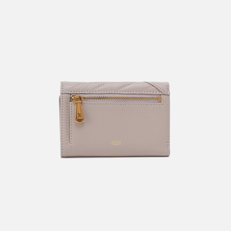 Jill Trifold Wallet in Quilted Silk Napa Leather - Warm Grey