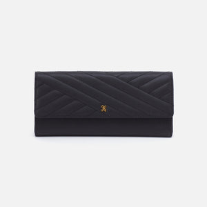 Jill Large Trifold Wallet in Quilted Silk Napa Leather - Black