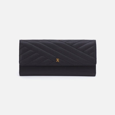 Jill Large Trifold Continental Wallet in Quilted Silk Napa Leather - Black