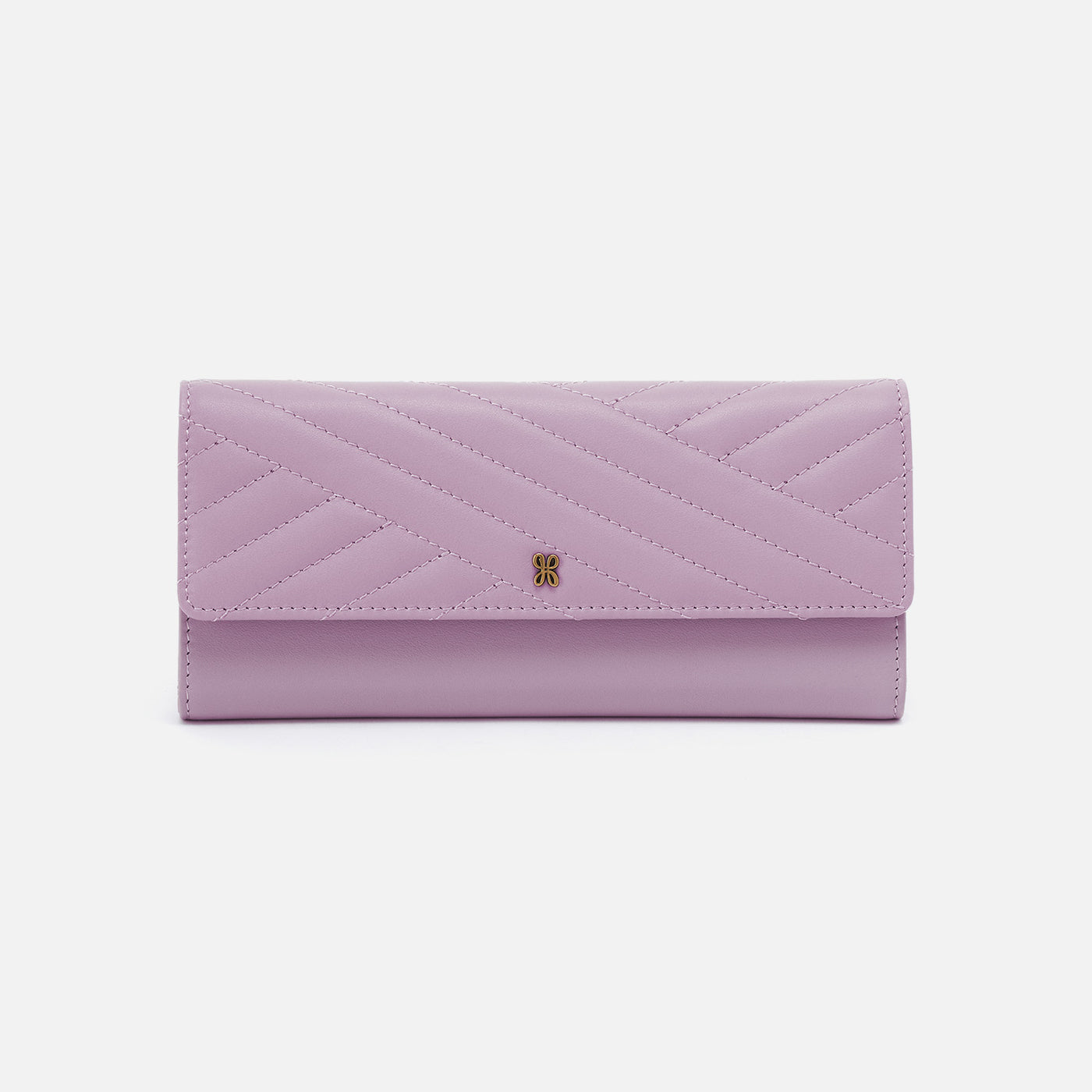 Jill Large Trifold Continental Wallet in Quilted Silk Napa Leather - Lavender