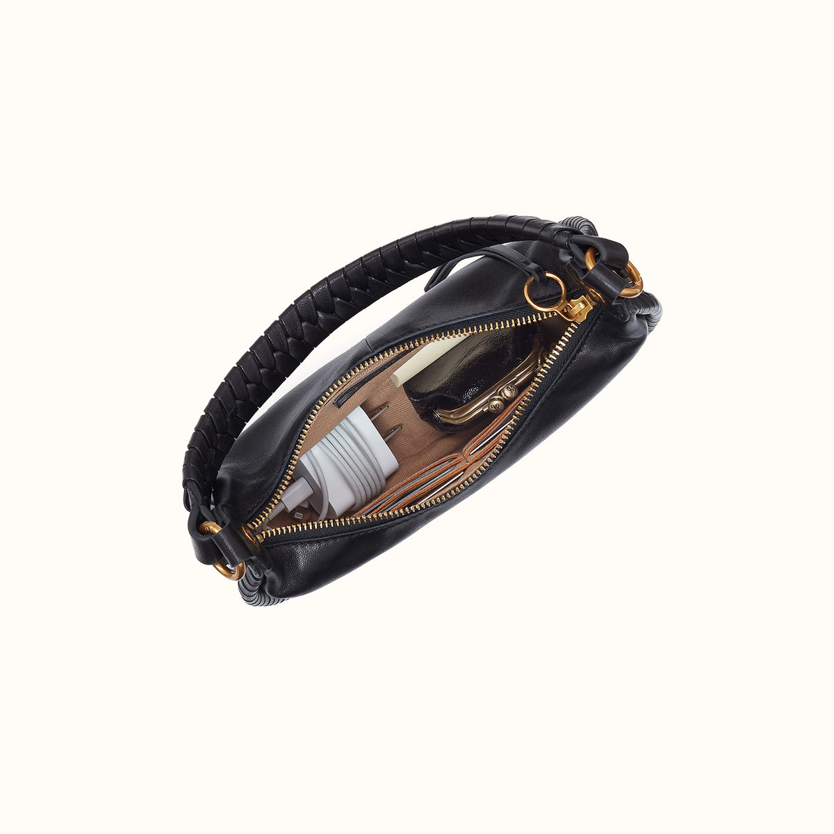 Mia Crescent Small Hobo In Smooth Leather