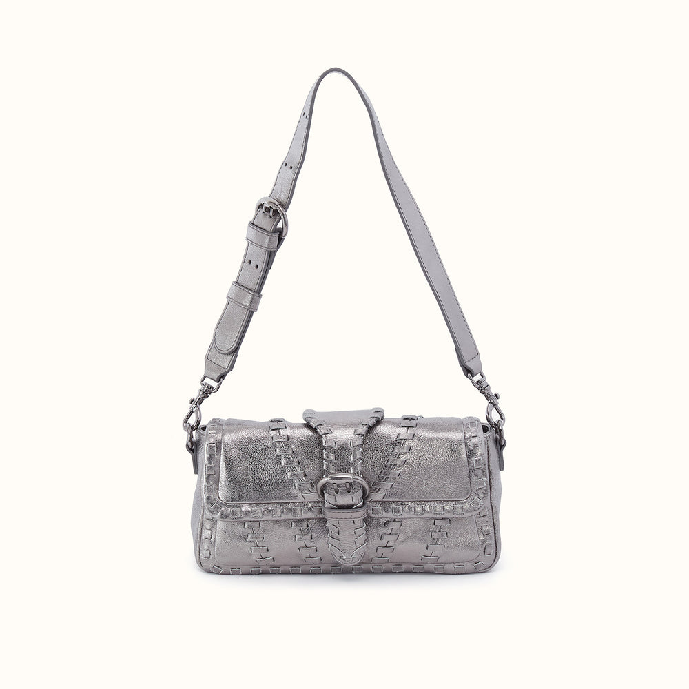 Charlie Baguette Bag  In Metallic Leather - Pewter