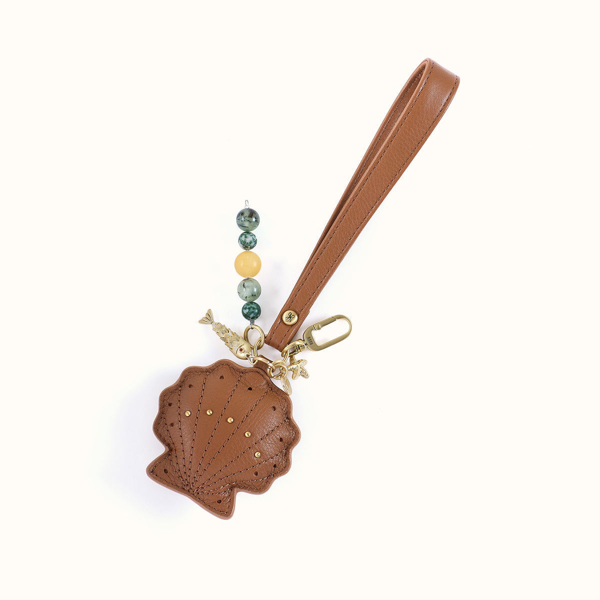 Bay Shell Key Fob in Pebbled Leather - Timber Brown- FOL