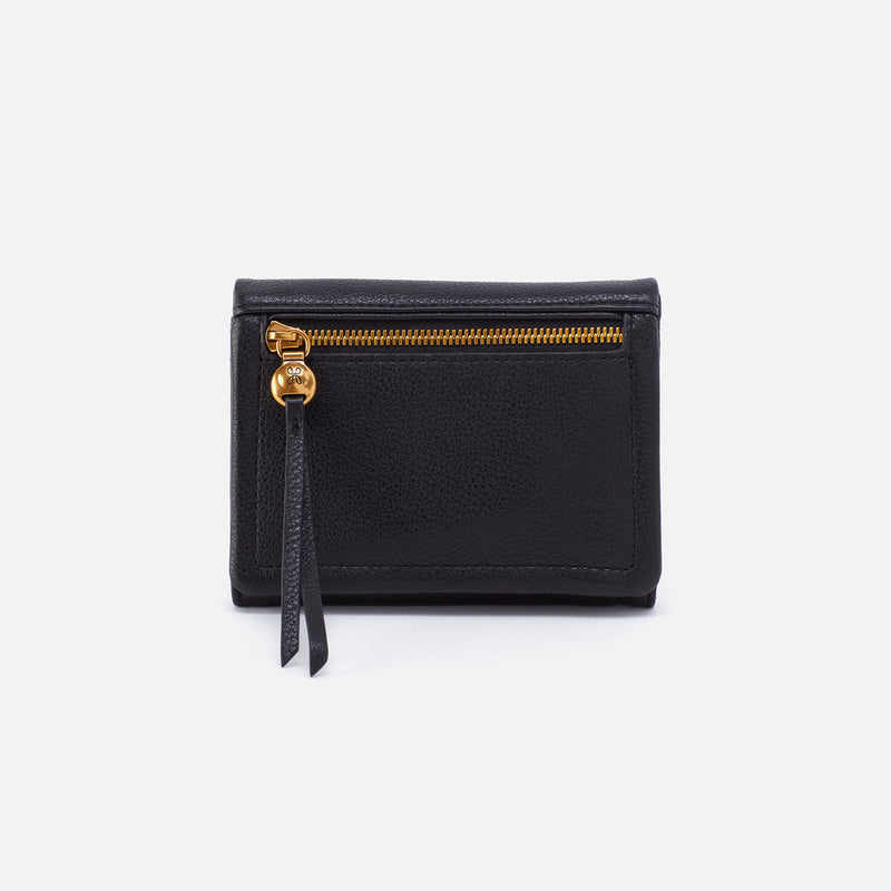 Lumen Medium Bifold Compact Wallet in Pebbled Leather - Black