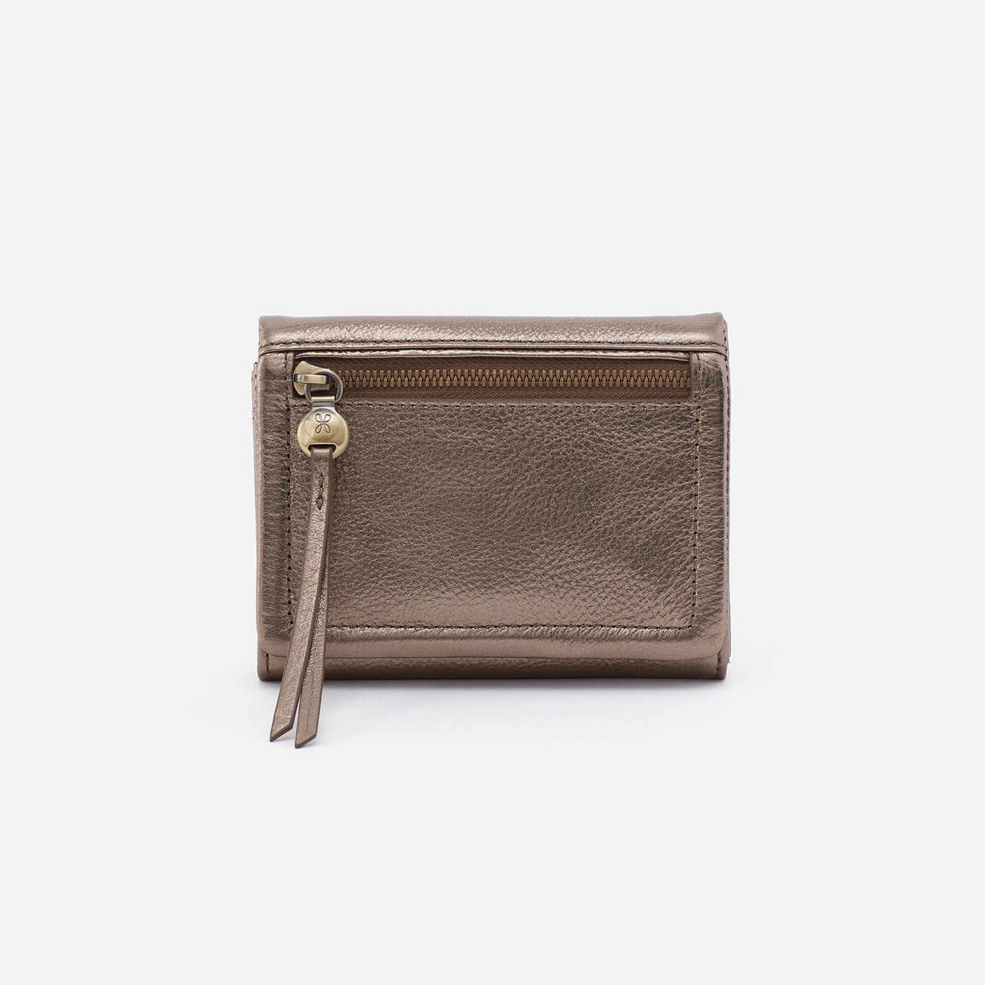 Lumen Medium Bifold Compact Wallet in Pebbled Metallic Leather - Pewter