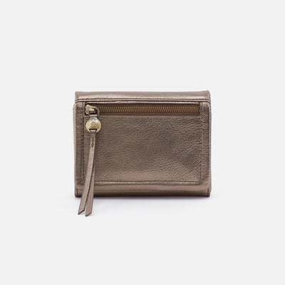 Lumen Medium Bifold Compact Wallet in Pebbled Metallic Leather - Pewter