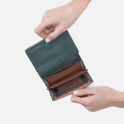 Lumen Medium Bifold Compact Wallet in Pebbled Leather - Sage Leaf