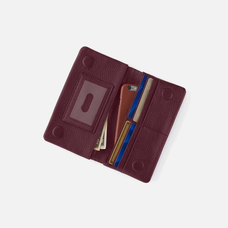 Lumen Continental Wallet in Pebbled Leather - Mulberry Glaze