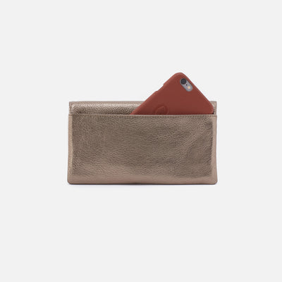 Lumen Continental Wallet in Pebbled Metallic Leather - Pewter