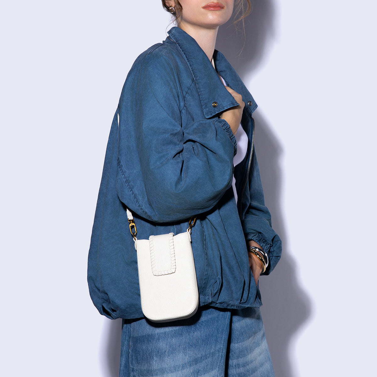 Expedition Phone Crossbody in Pebbled Leather - Coastal Cloud