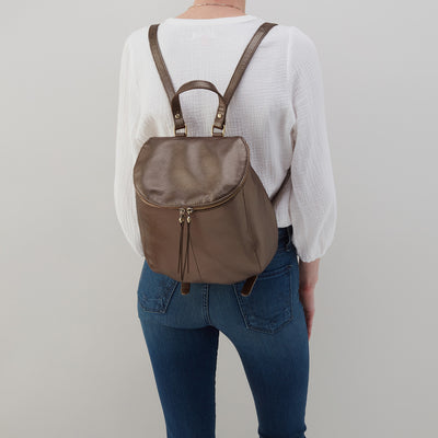 River Backpack in Pebbled Metallic Leather - Pewter