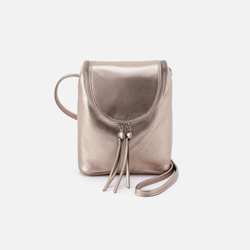 Fern Crossbody In Metallic Leather - Cameo Quartz