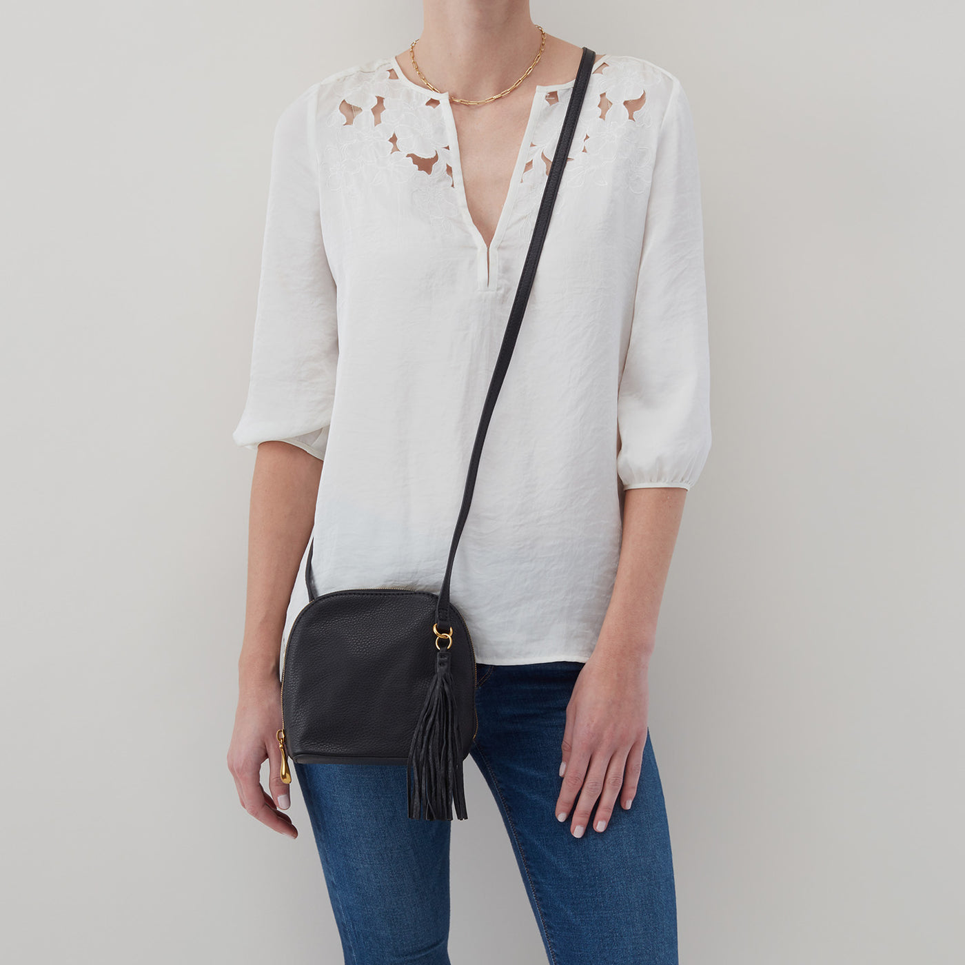 Bodhi Suede Fringe Crossbody Bag in Black