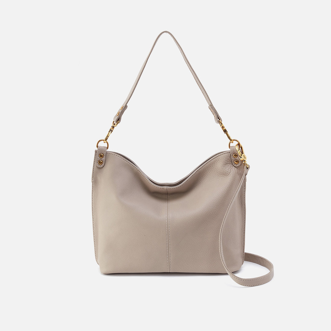 Pier Shoulder Bag in Metallic Leather Granite Grey HOBO